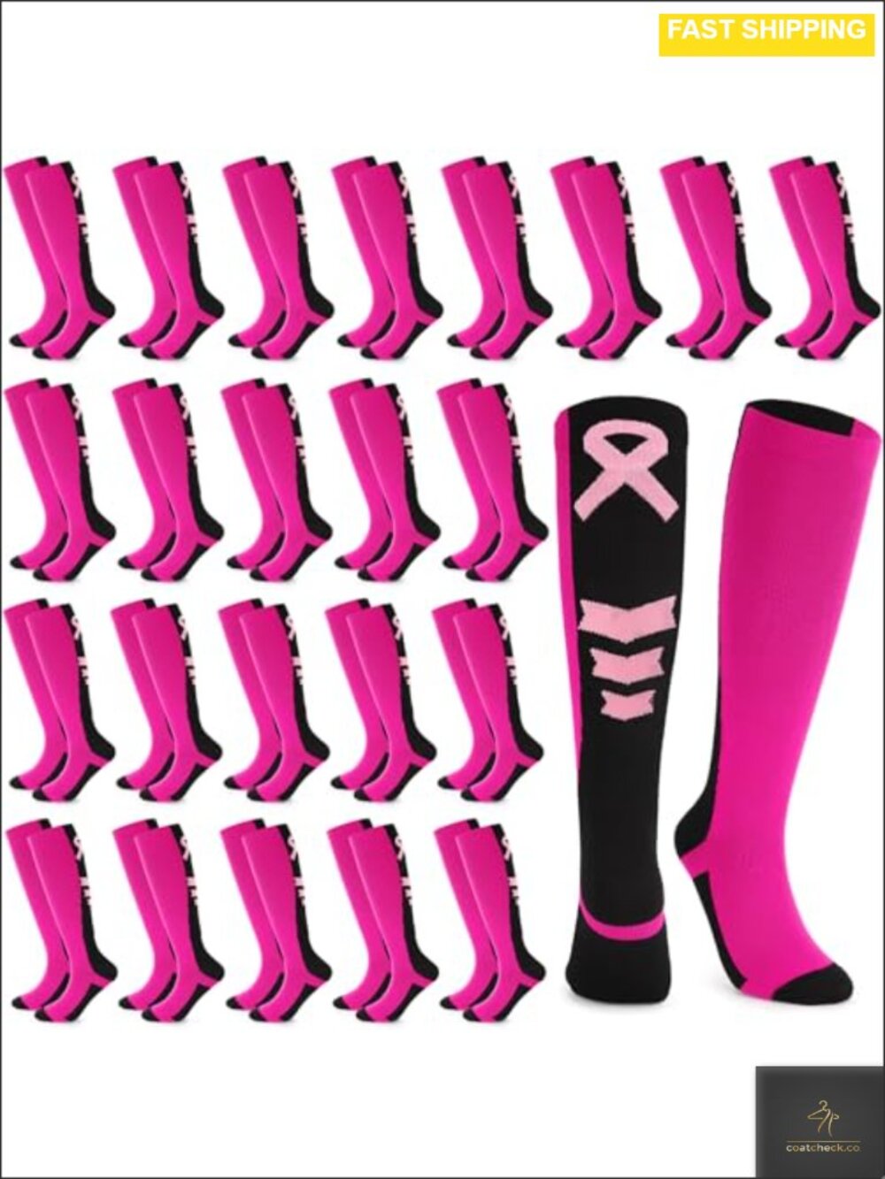 24 Pair Breast Cancer Awareness Knee High Socks Combed Cotton